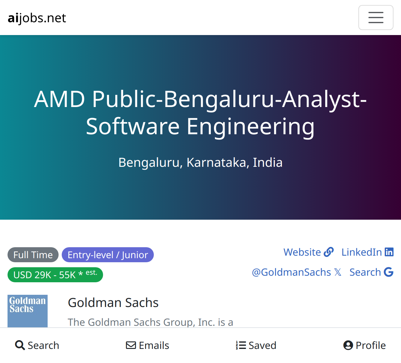 AMD Public Bengaluru Analyst Software Engineering At Goldman Sachs