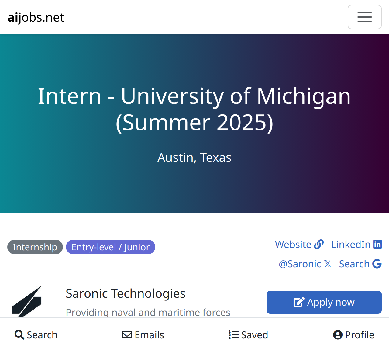 Intern University of Michigan (Summer 2025) at Saronic Technologies