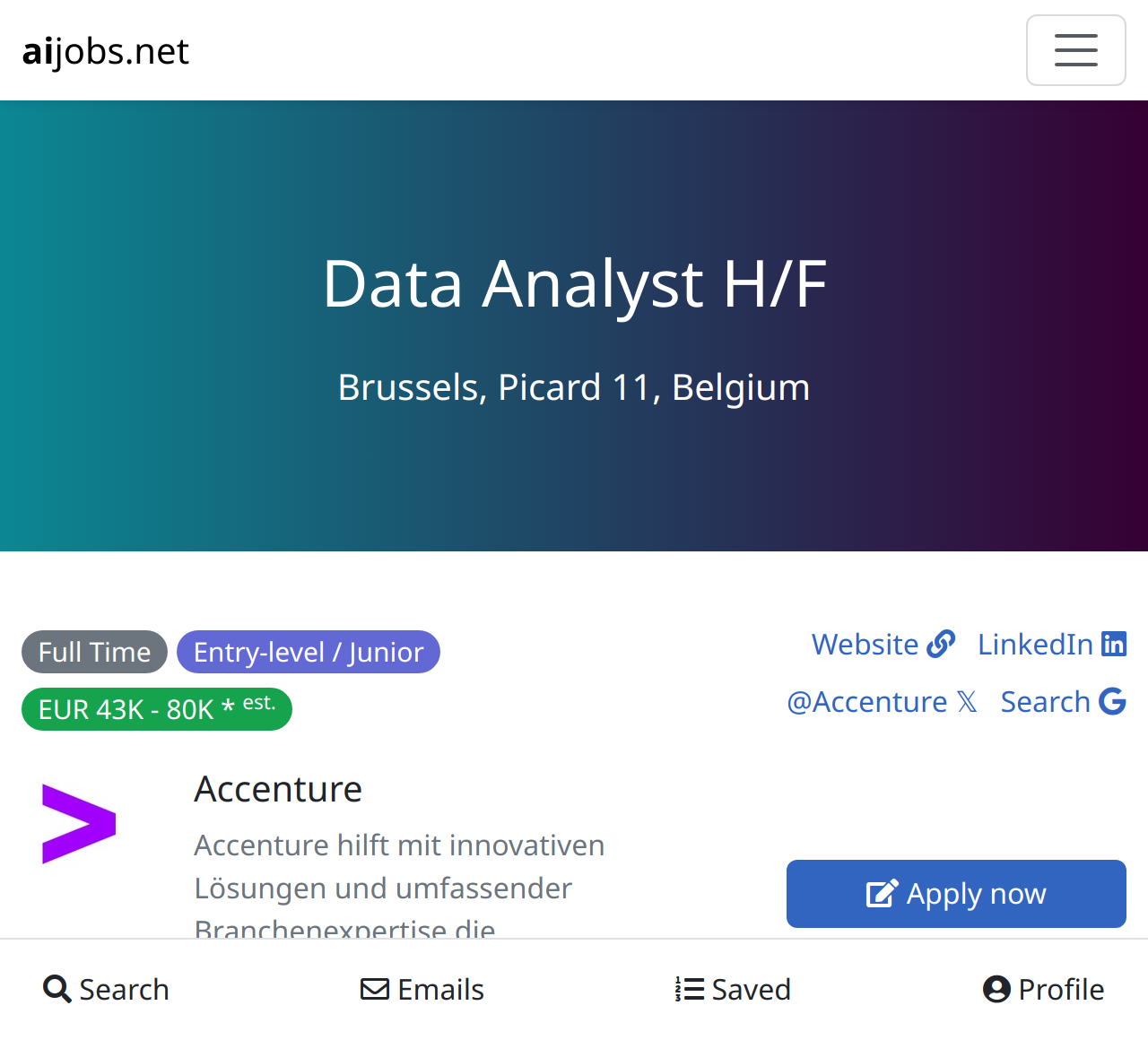 Data Analyst H/F at Accenture - Brussels, Picard 11, Belgium | aijobs.net