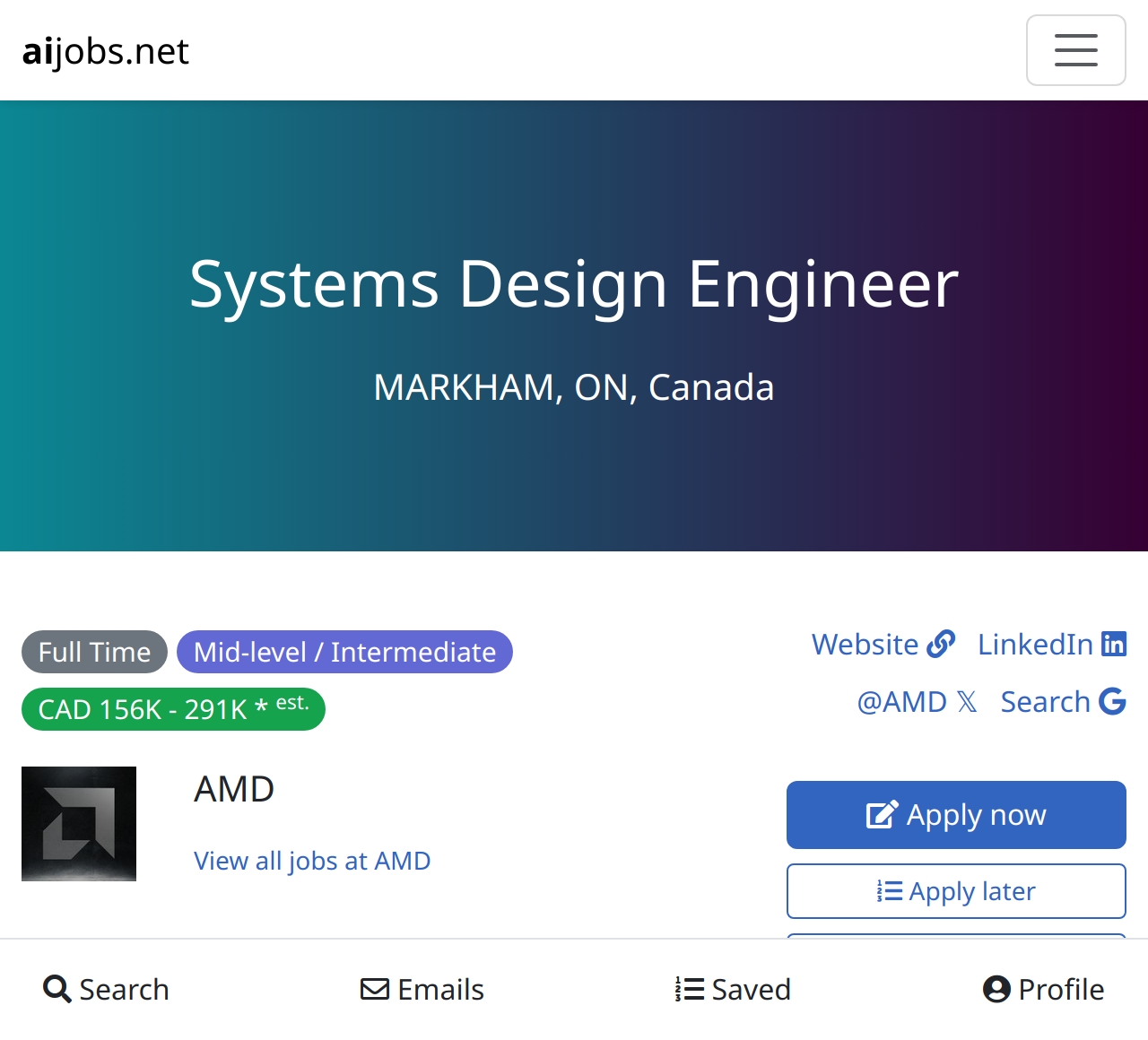 Systems Design Engineer at AMD - MARKHAM, ON, Canada | aijobs.net