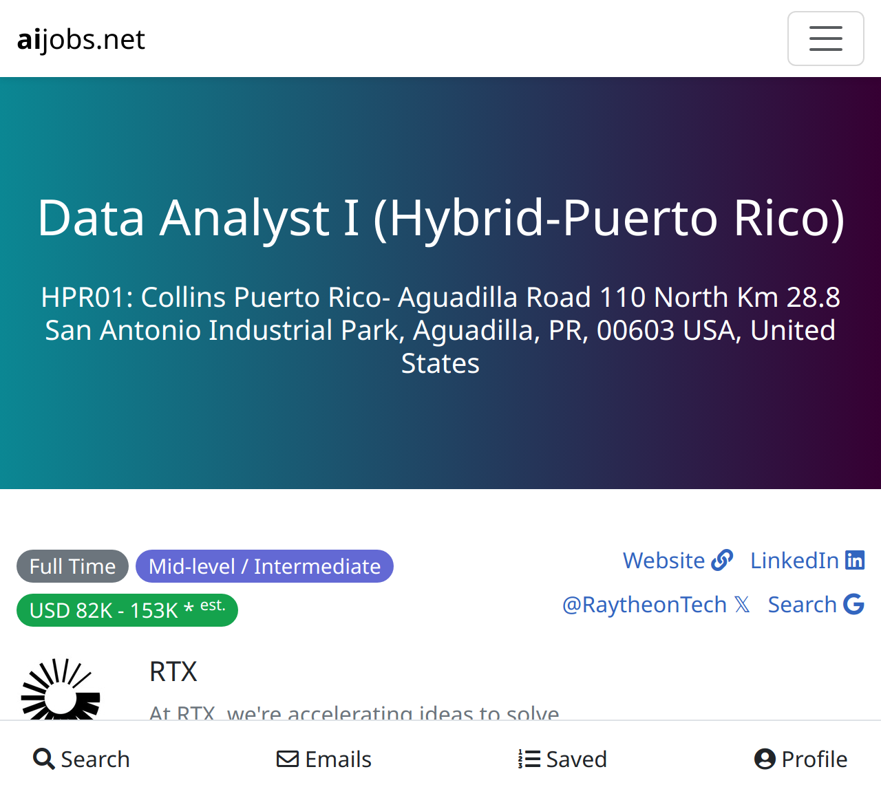 Data Analyst I (Hybrid-Puerto Rico) at RTX - HPR01: Collins Puerto Rico ...