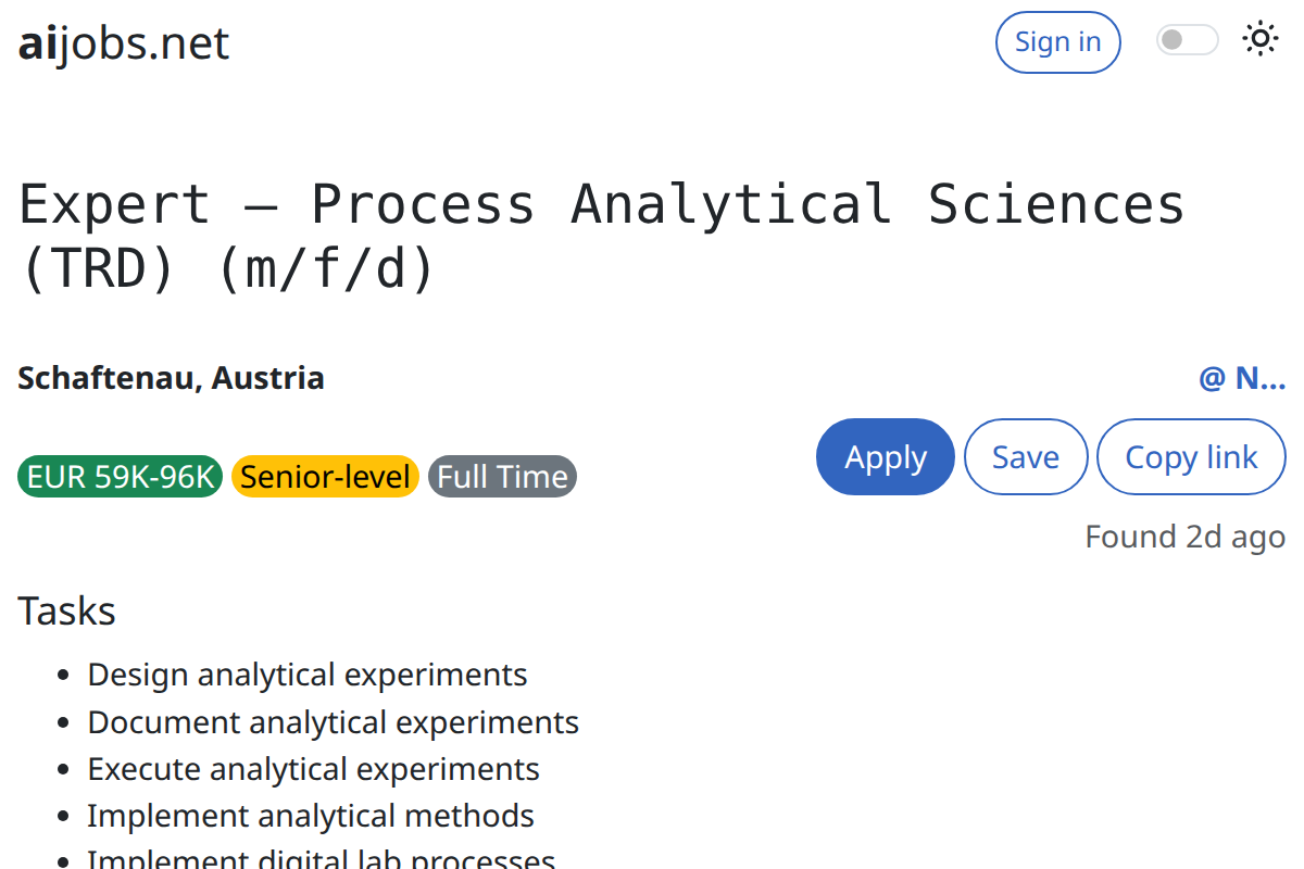 Expert – Process Analytical Sciences (TRD) (m/f/d) - Schaftenau, Austria