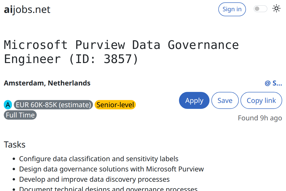 Microsoft Purview Data Governance Engineer (ID: 3857) - Amsterdam ...