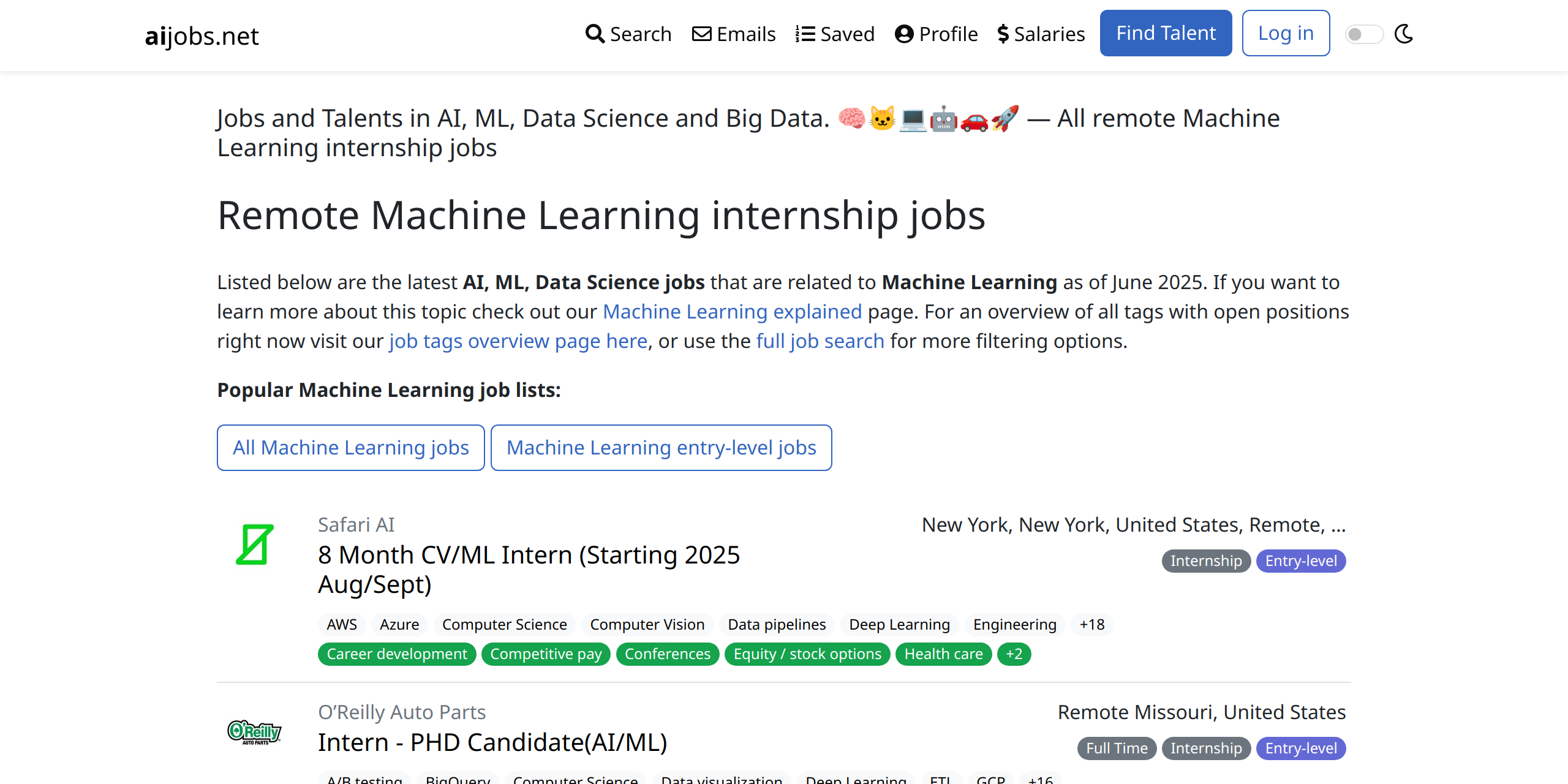 All remote Machine Learning internship jobs aijobs