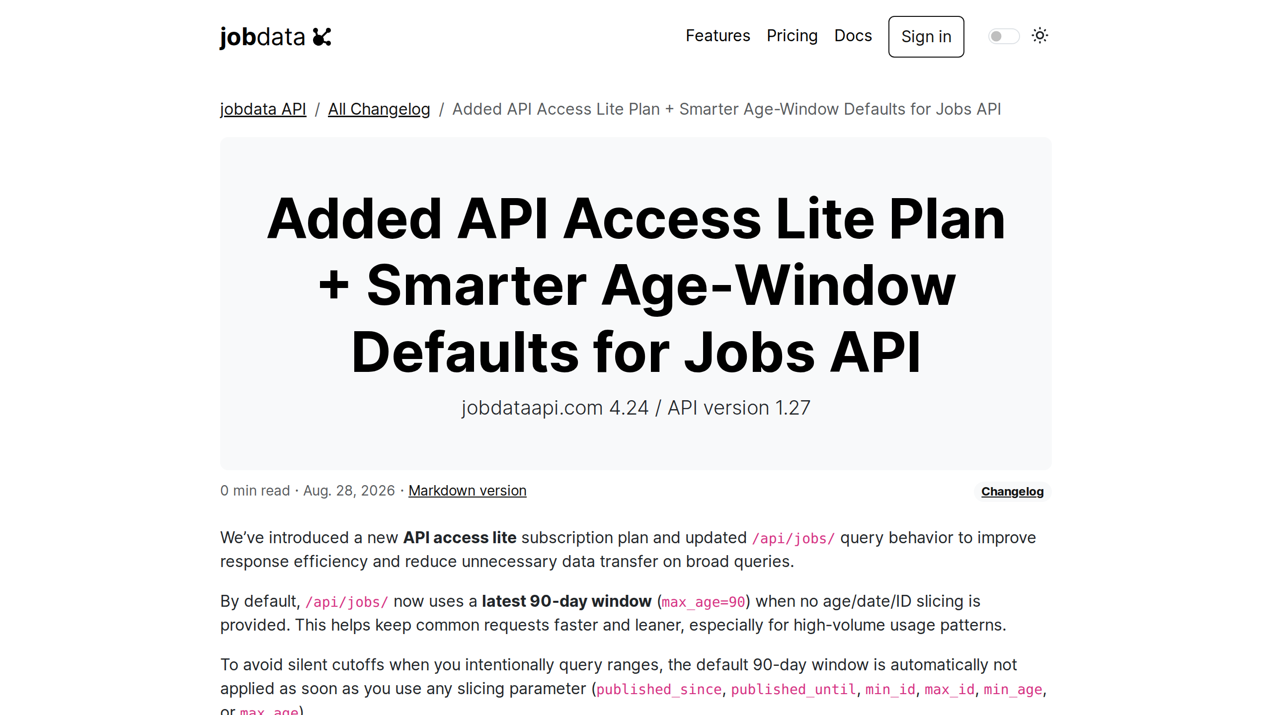Added API Access Lite Plan + Smarter Age-Window Defaults for Jobs API ...