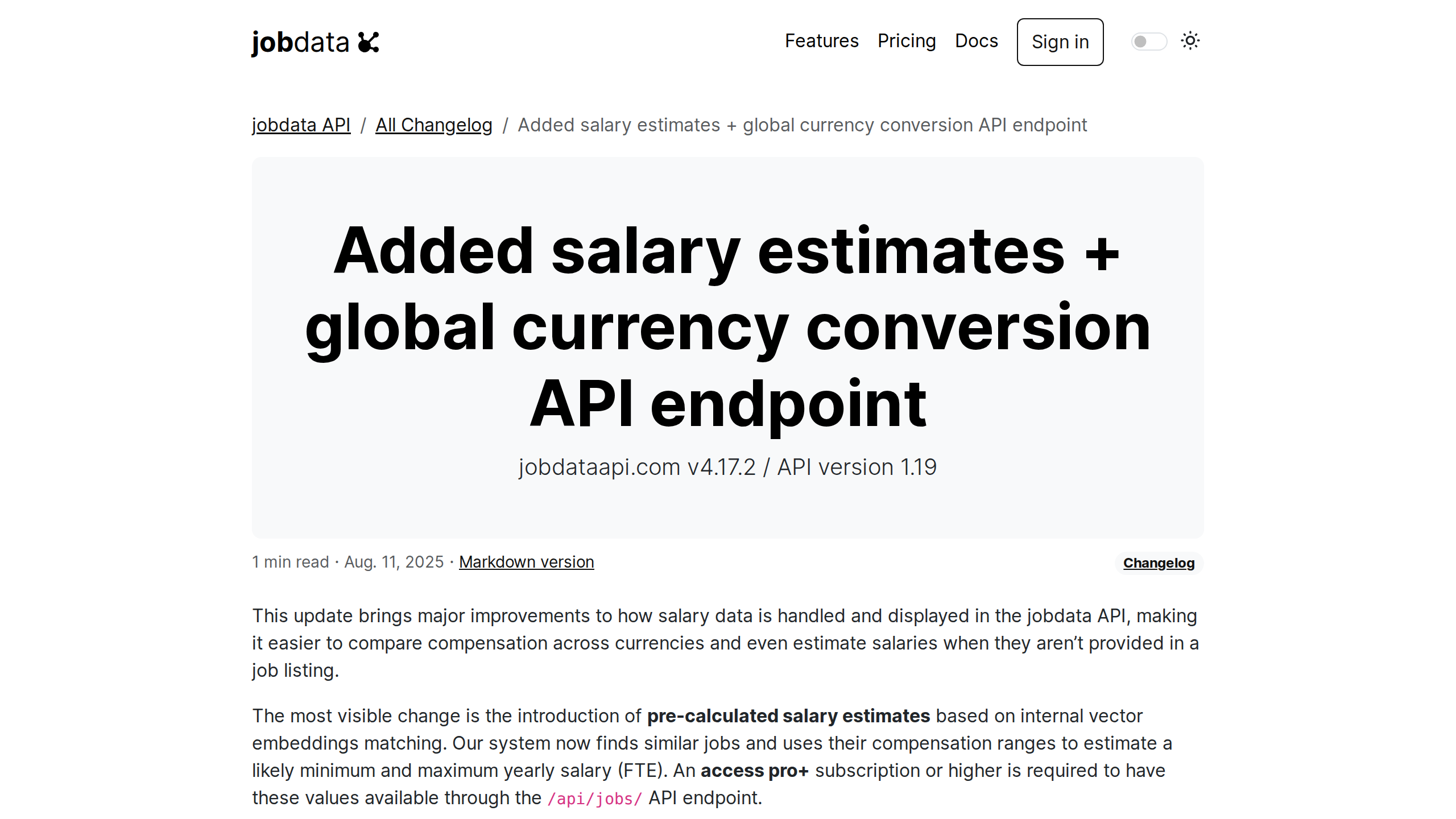 Added salary estimates + global currency conversion API endpoint ...