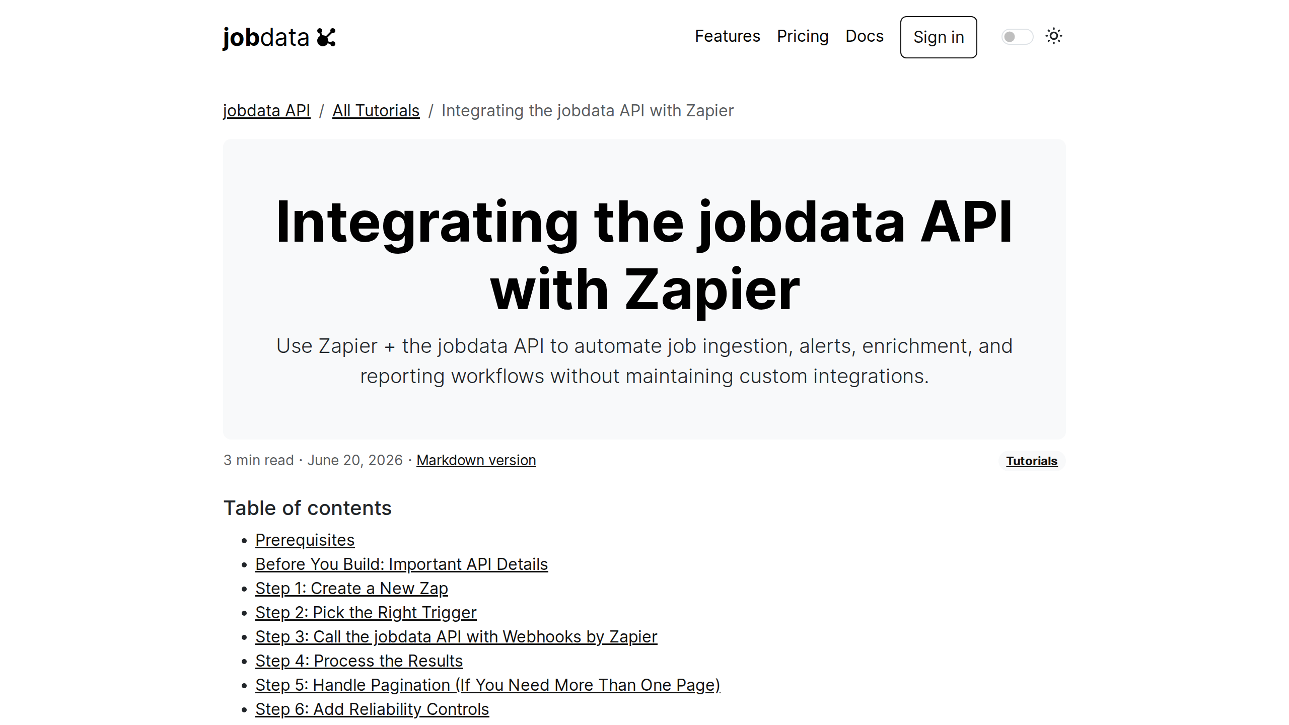 Integrating the jobdata API with Zapier | jobdataapi.com