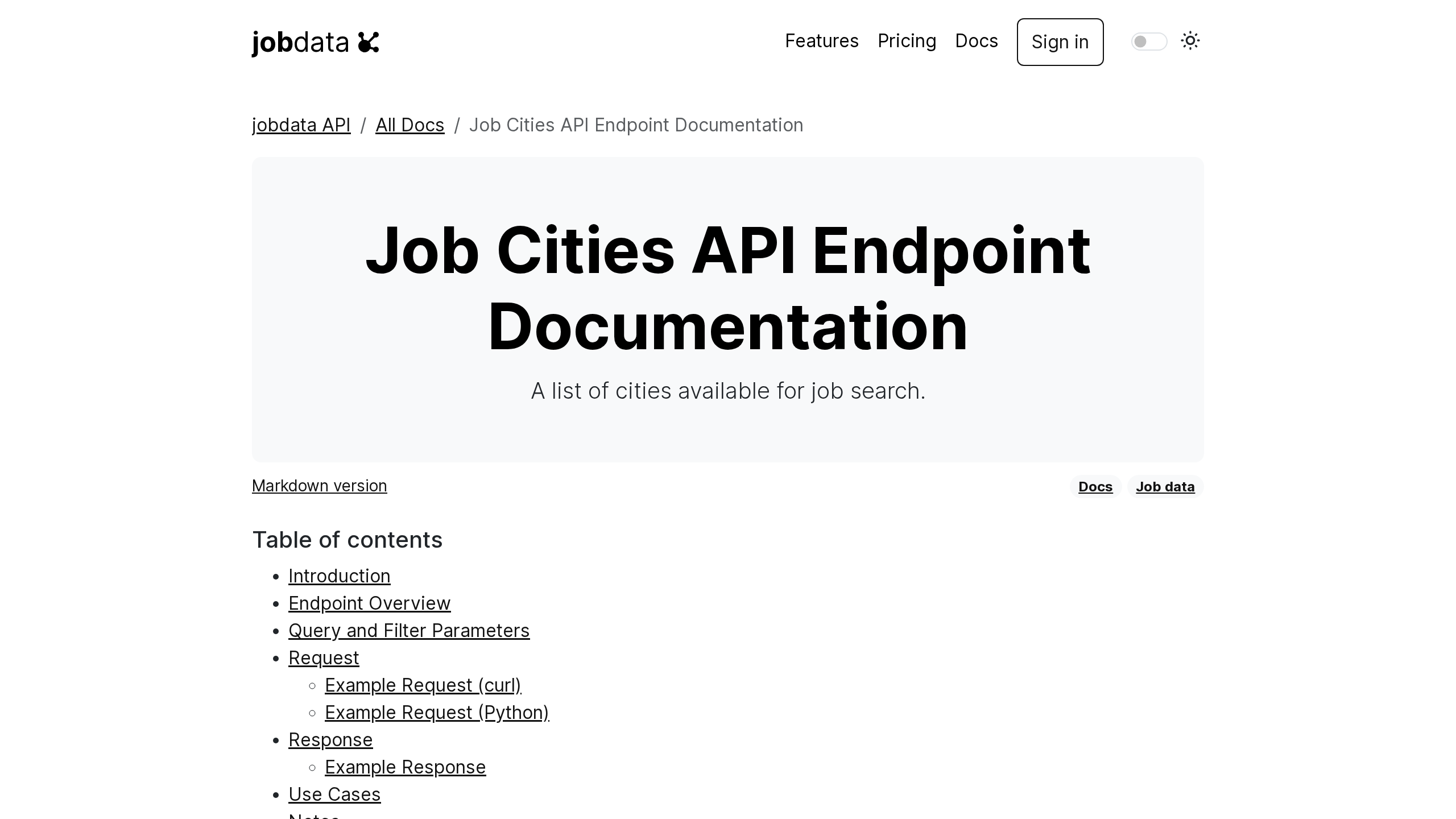 Job Cities API Endpoint Documentation | jobdataapi.com