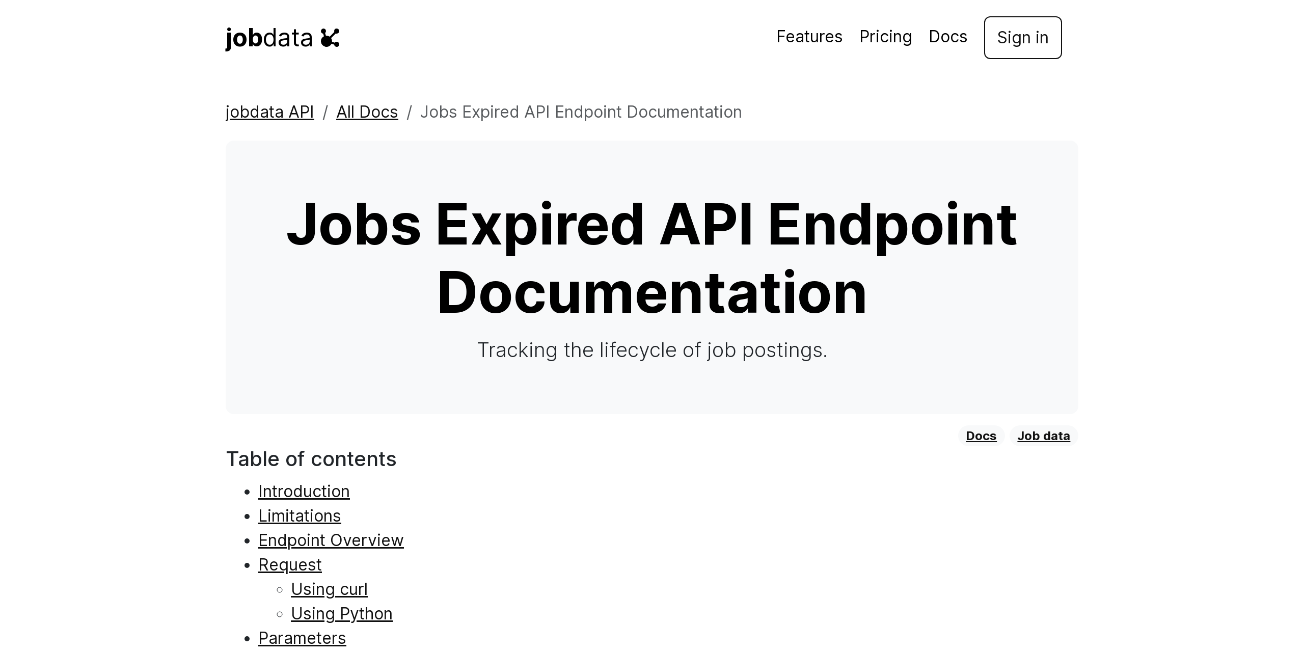 Jobs expired api endpoint documentation jobdataapi